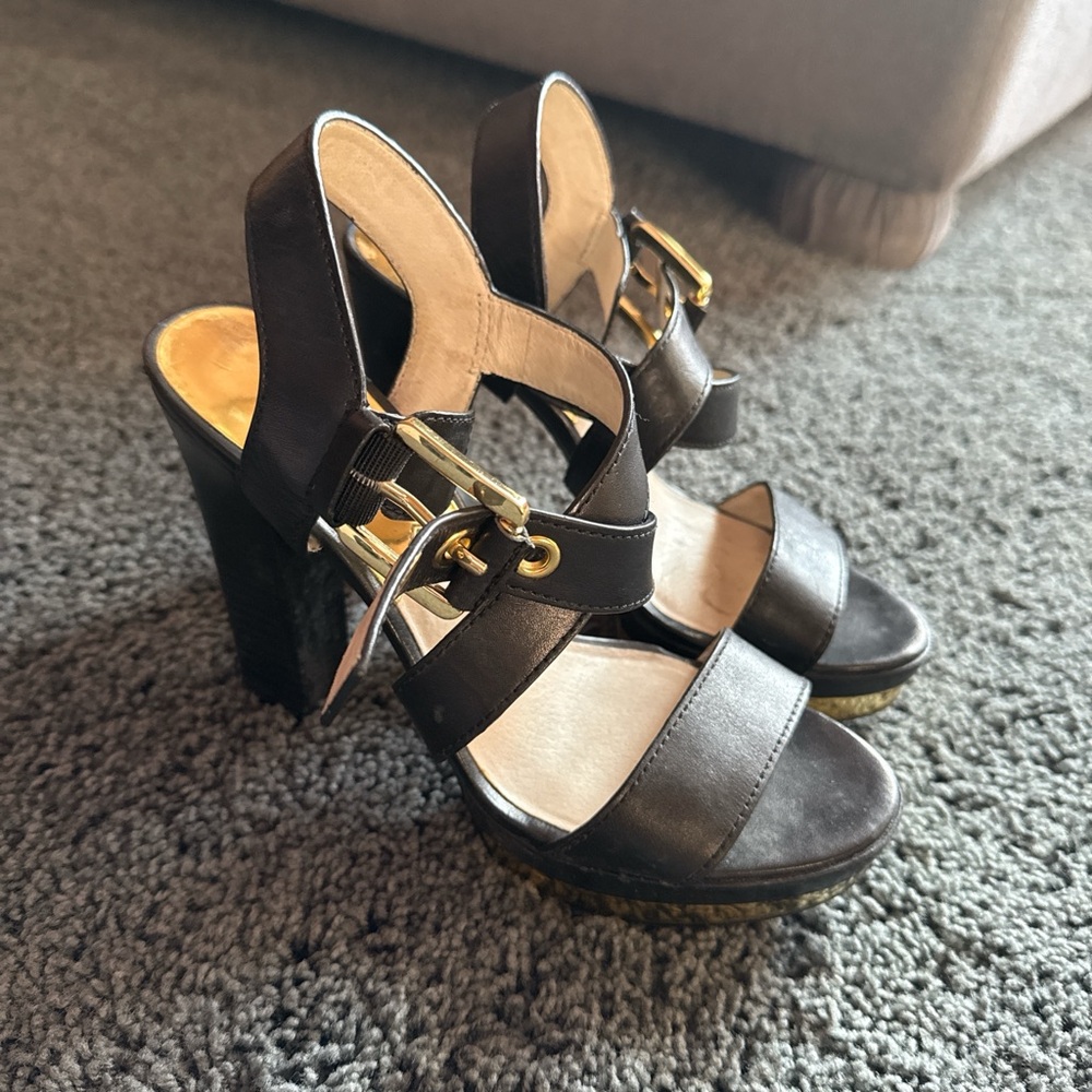 Michael Kors Black and Gold Strappy Heels